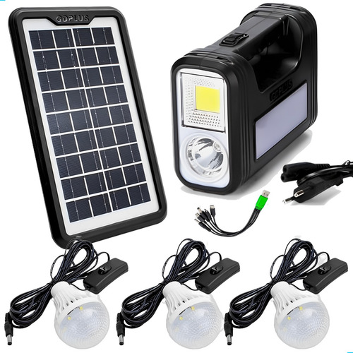 Kit Sistema Solar Painel Led A Bateria + 3 Lampadas Portatil