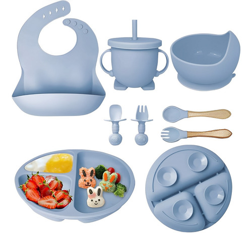 Kit Prato Infantil De Silicone C/ Copo Talher Babador Tigela