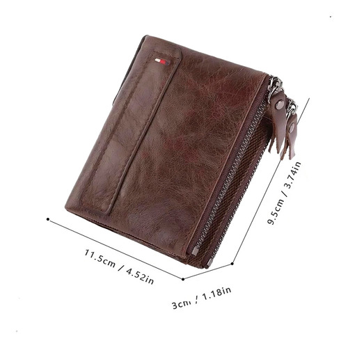 Cartera Billetera De Cuero Genuino Monedero Y Cremallera