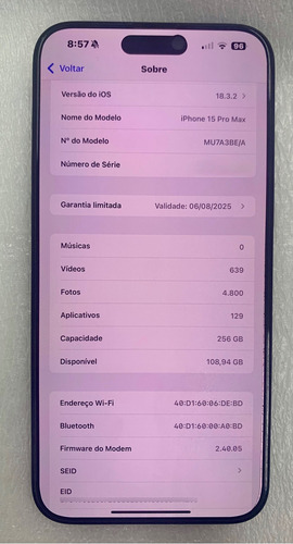 Apple Iphone 15 Pro Max (256 Gb) - Titânio Azul - Usado Azul (Usado)