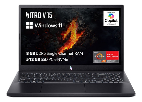 Laptop Nitro V15 Ryz5 7535hs 8gb 512gb Ssd 15.6 Fhd Rtx3050 Color Negro