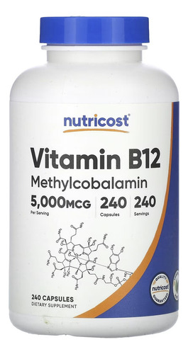 Nutricost Vitamina B12 Meticobalamina 5000 mcg 240 cápsulas de sabor sin sabor