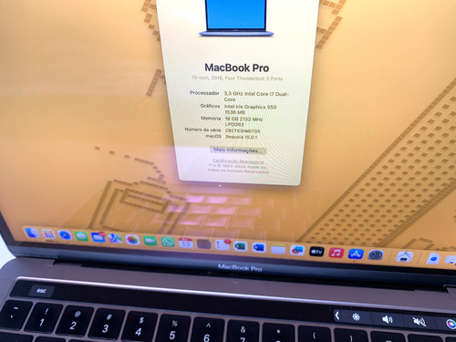 Macbook Pro 13 2016 3.3ghz Core I7-16gb De Ram 250 Ssd A1706 (Usado)