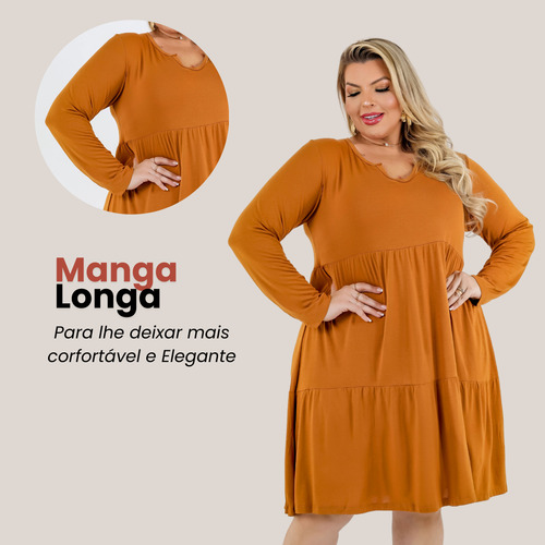 Kit 2 Vestido Plus Size Manga Longa Moda Casual Elegante