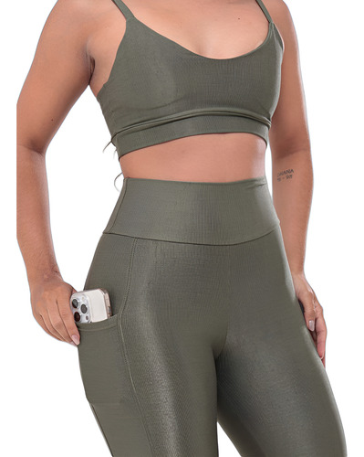 Roupa De Academia Conjunto Legging Feminino Fitness Canelado