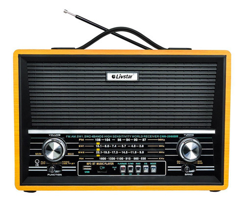 Radio Portatil Retro Com 4 Bandas Am Fm Sw Livstar