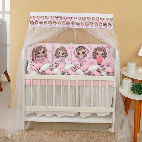 Kit Mini Berço Almofadinhas 12 Peças + Saia - Bebê Menina