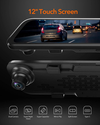 Cámara Trasera Wolfbox G840s 12 4k Mirror Dash Cam 2160p 64gb