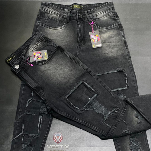 Calça Jeans Masculina Preta Skinny Estilo Jogador Original.