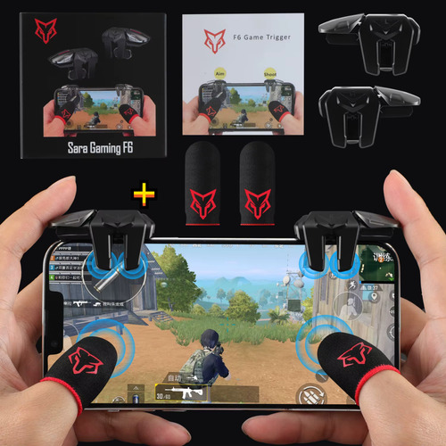 Kit Jogo De Tiro Mobile Gatilho + Luva De Dedo Sarafox F6 Ff