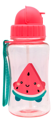Garrafinha Infantil Água Suco Canudo Retrátil Em Silicone Cor Pink - Melancia