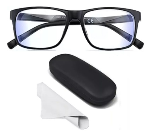 Lentes Negros Con Protección Filtro Azul + Estuche Y Paño