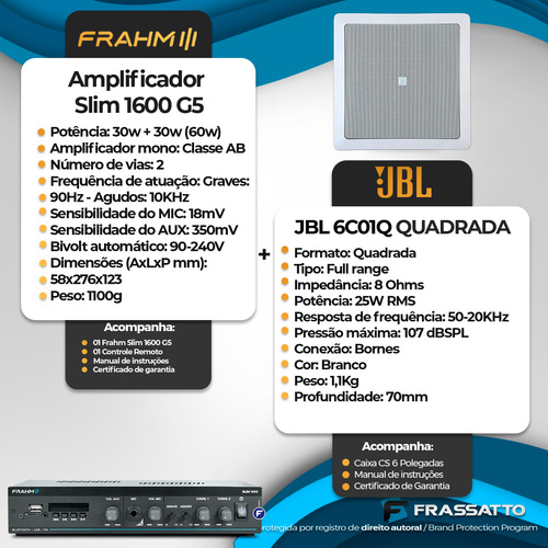 Kit Som Ambiente Embutir Gesso Bluetooth + 12 Arandelas Jbl