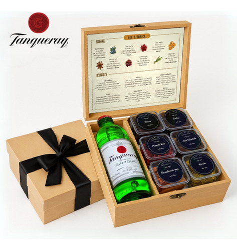Presente Kit Gin Tanqueray Com Especiarias E Caixa Madeira