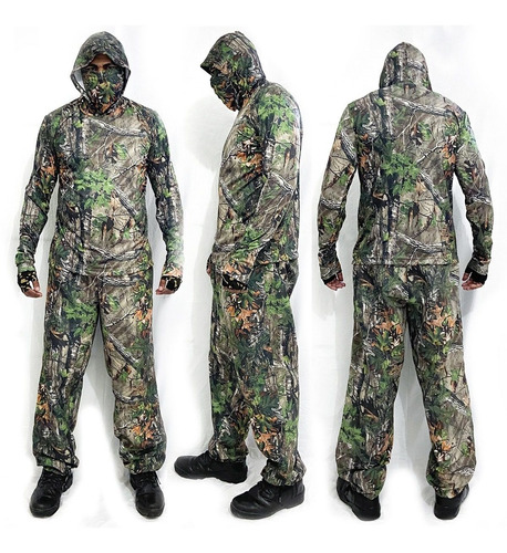 Roupa Camuflada Completa (calça + Camisa Com Capuz +bandana)