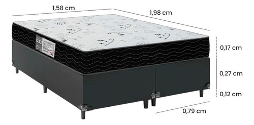 Cama Box Queen Bipartido+ Colchão D33 One Face- Cores Cor Couro Preto