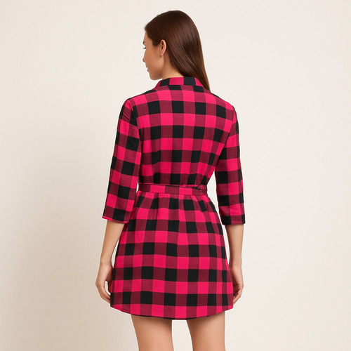 Chamise Vestido Xadrez Feminina Premium Camisão Com Cinto