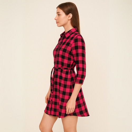 Chamise Vestido Xadrez Feminina Premium Camisão Com Cinto