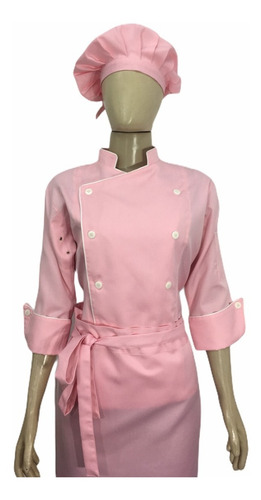 Dolma Feminina Avental Chapeu  Rosa Gastronomia 3 Pcs