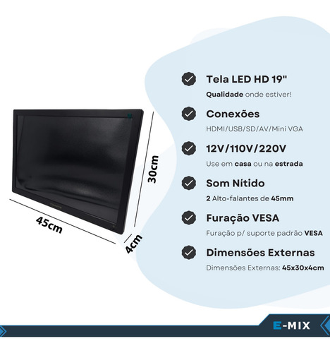 Tv Digital Portátil 19pol 12v + Suporte Veicular Caminhão