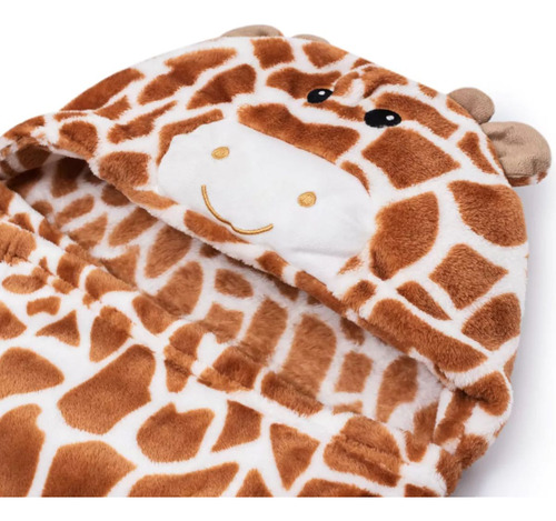 Manta Cobertor Bebê Infantil Com Capuz Girafinha Bordada