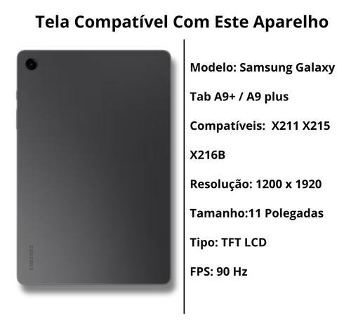 Tela Frontal Compatível Com Tablet Samsung Tab A9 Plus