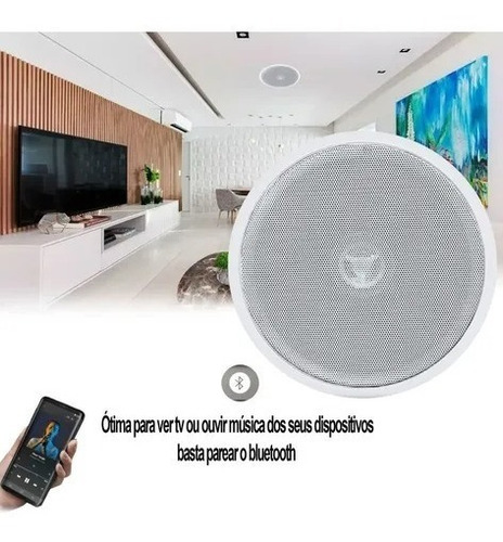 Arandela Ativa Redonda Branca Gesso Som Ambiente Bluetooth Cor Branco