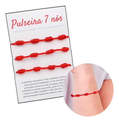 Kit 3 Pulseira Vermelha De Sete Nós Kabbalah P/afastar O Mal
