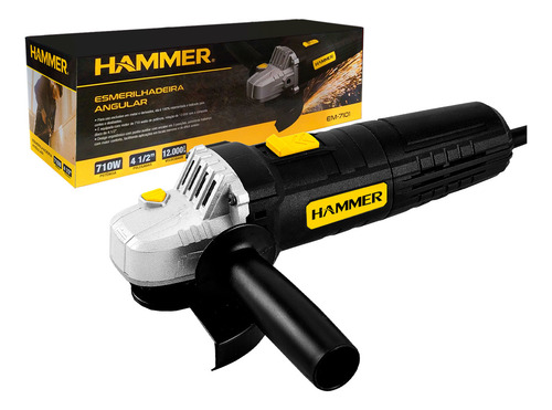 Esmerilhadeira Lixadeira Angular 4.1/2 Pol 115mm 710w 127v Gyem7101 Hammer Standard Preto