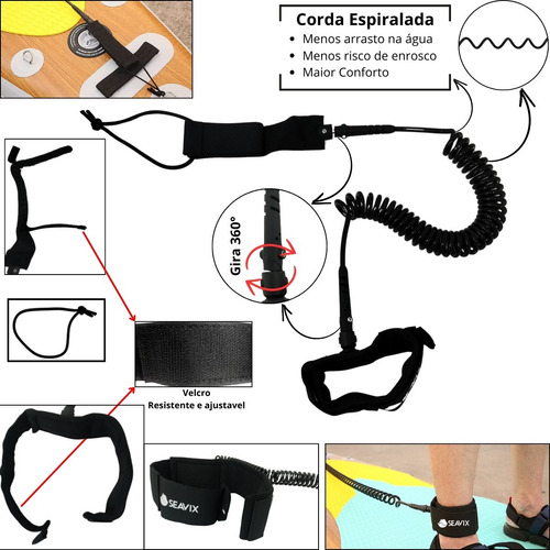 Leash Espiralado De Segurança Para Prancha Stand-up Canoas Caiaques Suporte Segurança Praias Pranchas Infláveis Pranchas De Surf Stand Up Leash Seavix Segurança No Mar Atividades Aquáticas