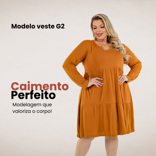 Kit 2 Vestido Plus Size Manga Longa Moda Casual Elegante