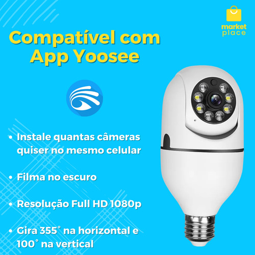 Câmera Segurança Wifi Lâmpada Espiã Giratória Noturna Yoosee
