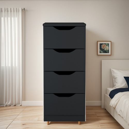 Gaveteiro C/ Quatro Gavetas Preto Para Decoração Multivisão 