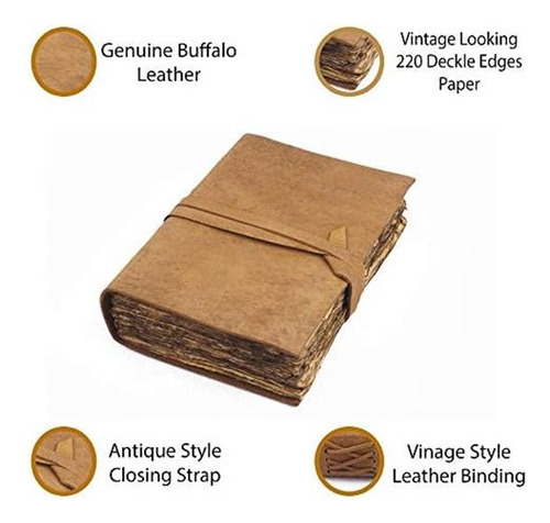 Diário De Couro Vintage Craftezo, Encadernado Em Couro Antig