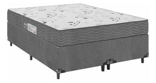 Cama Box Casal Bipartido + Colchão D33 One Face - Cinza