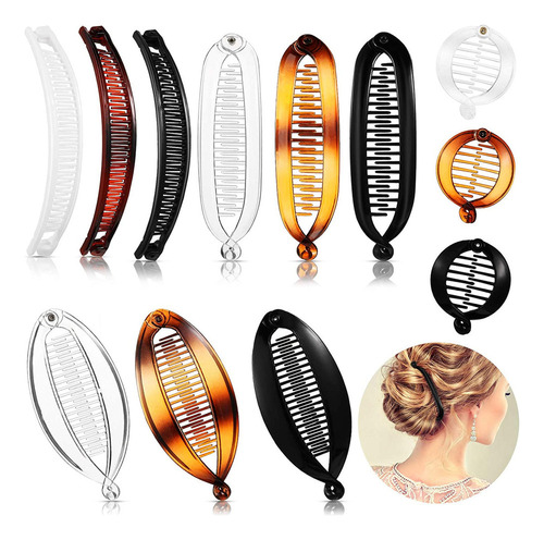 . 12 Grampos De Cabelo Banana:, Grandes, Duplos, Rabo De