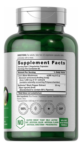 Hongo Melena De León 4200mg Horbaach 120 Capsulas Veganas Sabor Sin Sabor