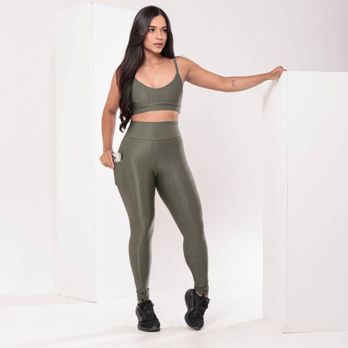 Roupa De Academia Conjunto Legging Feminino Fitness Canelado