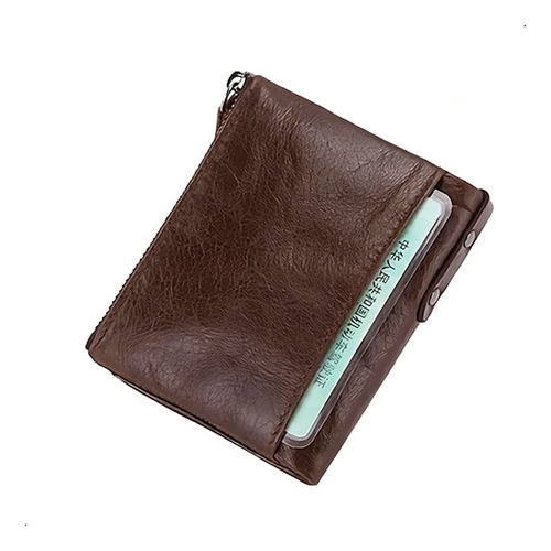 Cartera Billetera De Cuero Genuino Monedero Y Cremallera