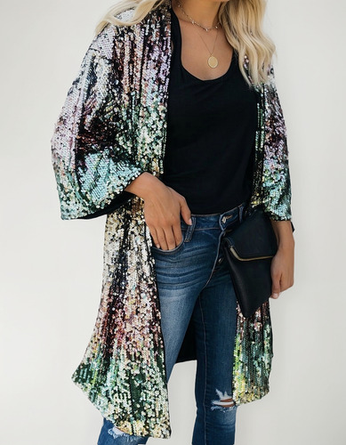 Kimono Blusa Camisão Paetê Elegante Festa Brilho Luxo 332m