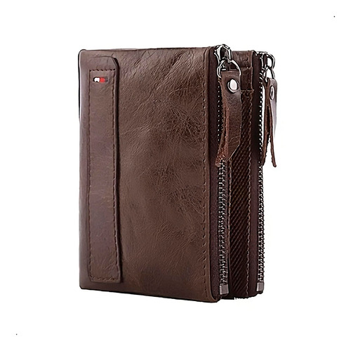 Cartera Billetera De Cuero Genuino Monedero Y Cremallera