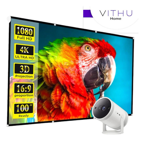 Tela Projeção Vithu Home 150 Polegadas Para Projetor Full Hd 4k Uso Interno E Externo Lona Com Ilhos 2,5m Grande Cinema Projetores