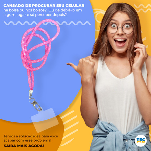 Cordão Para Celular Universal Pescoço Pulso Brilho Strass