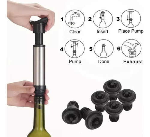 Qw Bomba À Vácuo Garrafa De Vinho Com 6 Rolhas Selador Tira