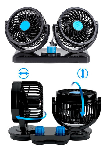 Ventilador 360º Auto Camioneta 12v Doble Con Base Giratorio