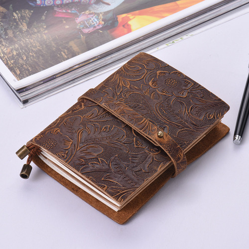 Vintage Leather Traveler;s Notebook With Embossed Pattern,