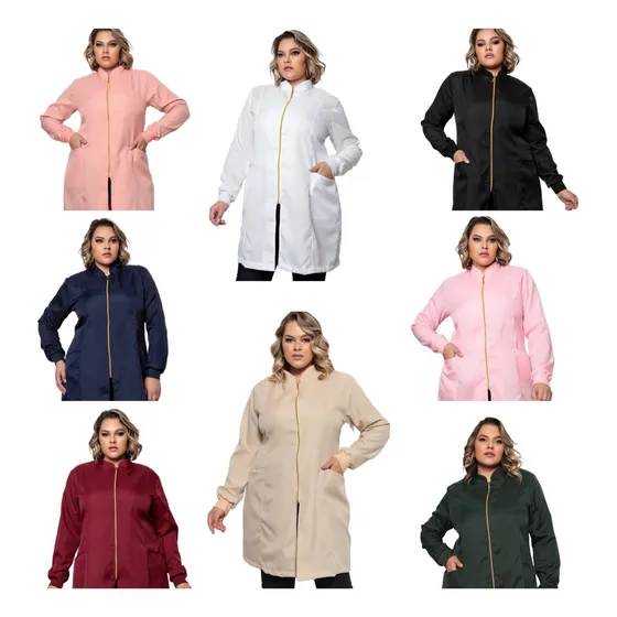Jaleco Fem Zíper Oxford Nice Plus Size Várias Cores Full