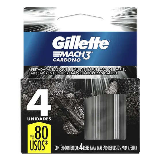 Repuestos para Rastrillo de Afeitar Gillette Mach3 Carbono con Carbón Activado 4 piezas