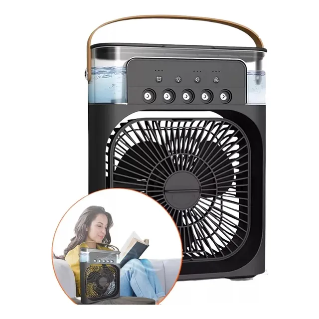 Mini Ar Condicionado Ventilador E Umidificador Portátil Led