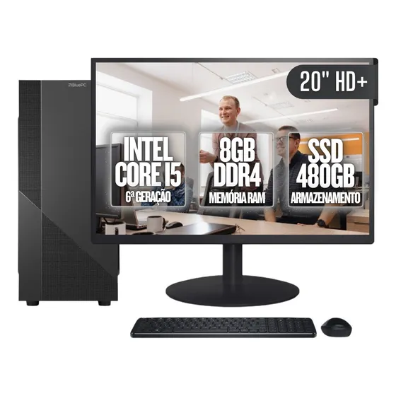 Pc Completo Bluepc Task I5 6ª 8gb Ddr4 Ssd 480gb Monitor 20